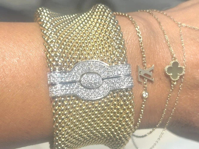 14k Yellow Gold Diamond End Mesh Cuff Bracelet Approximately 1.25 to 1.50 Carats