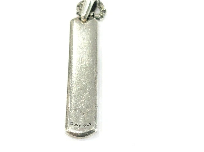David Yurman Sterling Silver Pave Dog Tag with Black Diamonds Necklace W/B&P