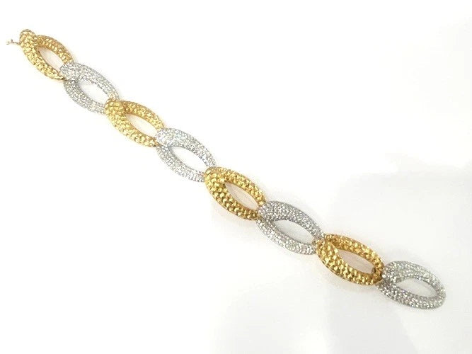 18K White & Yellow Gold Hammered & Pave' Diamond Curb Link Bracelet 7.61 Carats