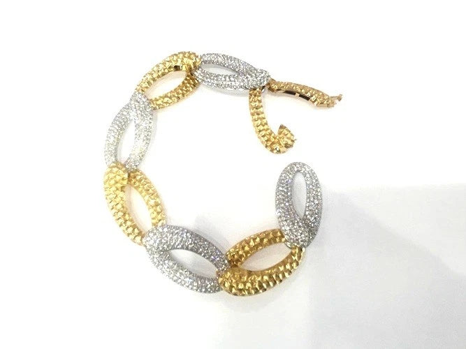 18K White & Yellow Gold Hammered & Pave' Diamond Curb Link Bracelet 7.61 Carats