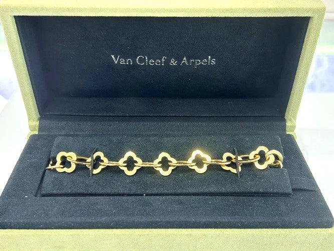 Van Cleef & Arpels 18K Yellow Gold Byzantine Alhambra Bracelet W/Box & Pouch