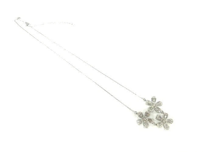 18K White Gold Triple Flower Diamond Necklace 2.69 Carats