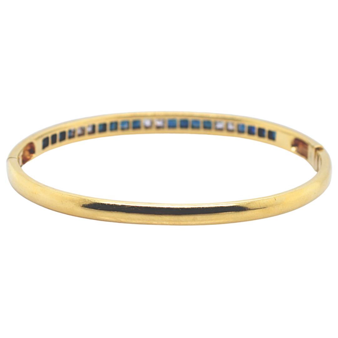 18k Yellow Gold Invisible Set Sapphire and Diamond Bangle 1.75 ctw