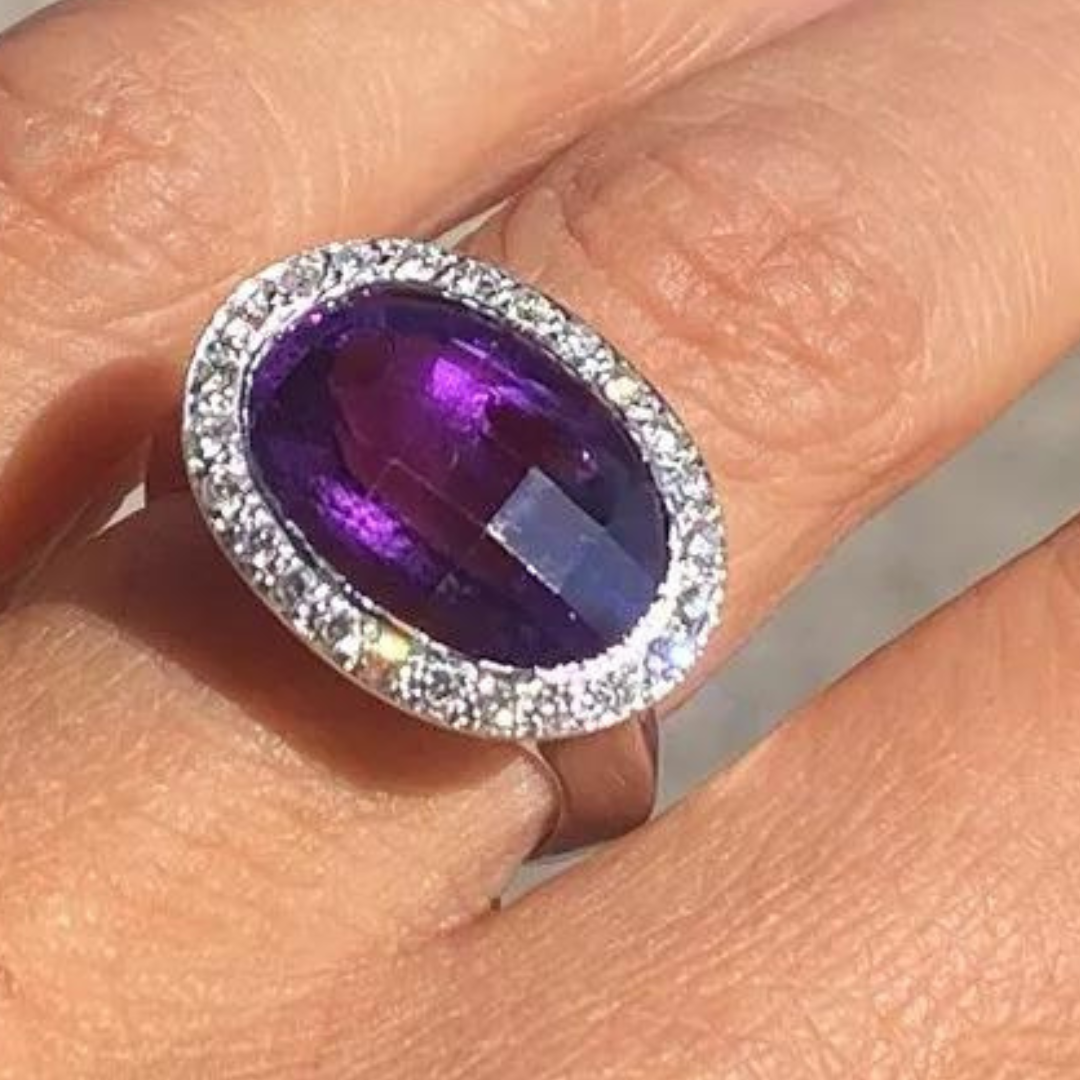 18K White Gold Diamond Amethyst Ring 5.99 Carats