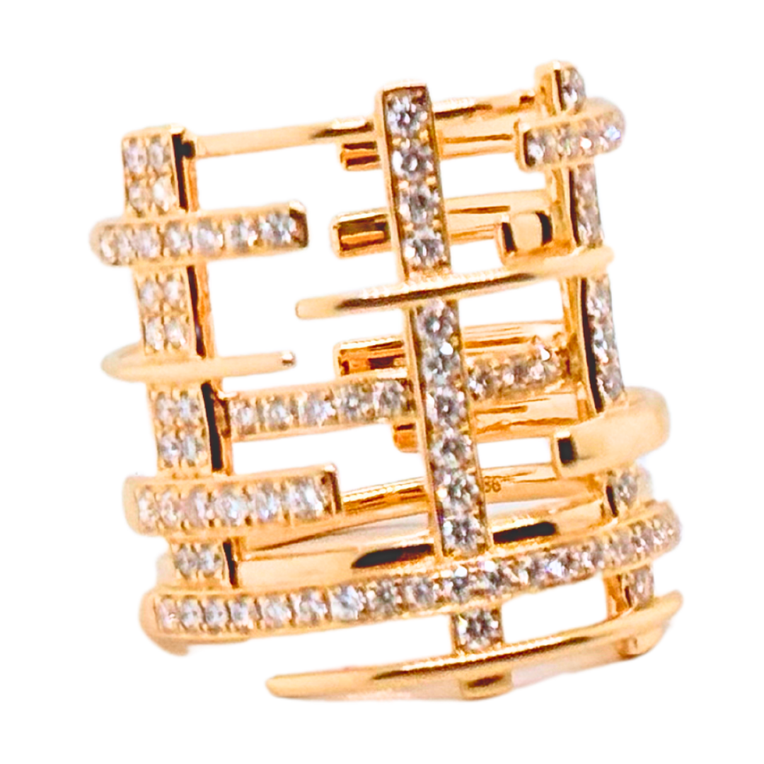 14k Yellow Gold Multi Row Ring 1.08CTS