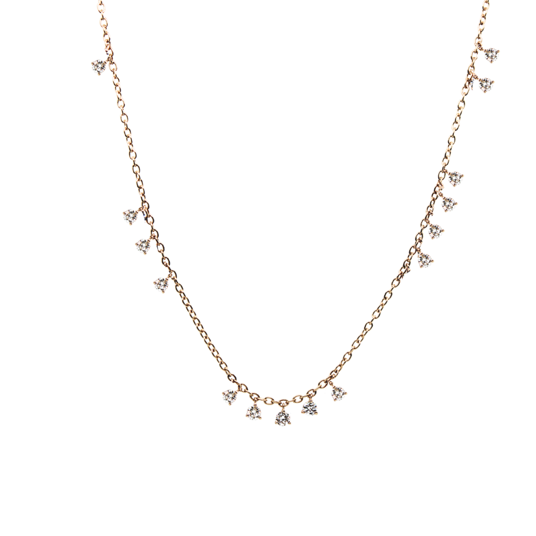 14k Yellow Gold Drop Diamond Choker Necklace 1.25Ctw