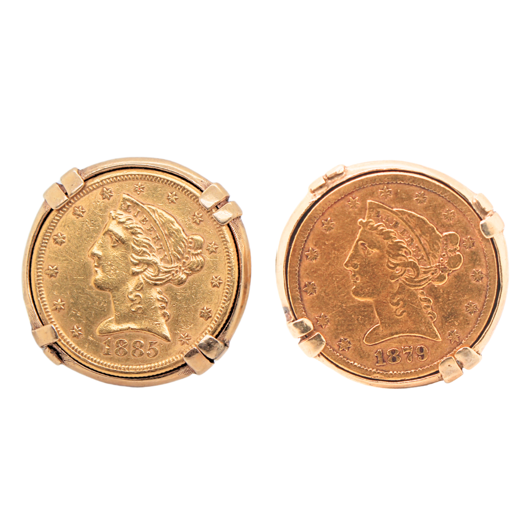 LIBERTY COIN CUFFLINKS 1879 AND 1885 26.72G