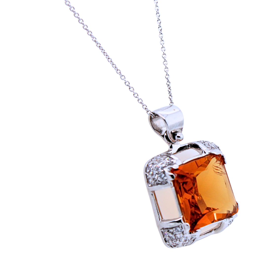 18k White Gold Citrine Diamond Pendant Necklace