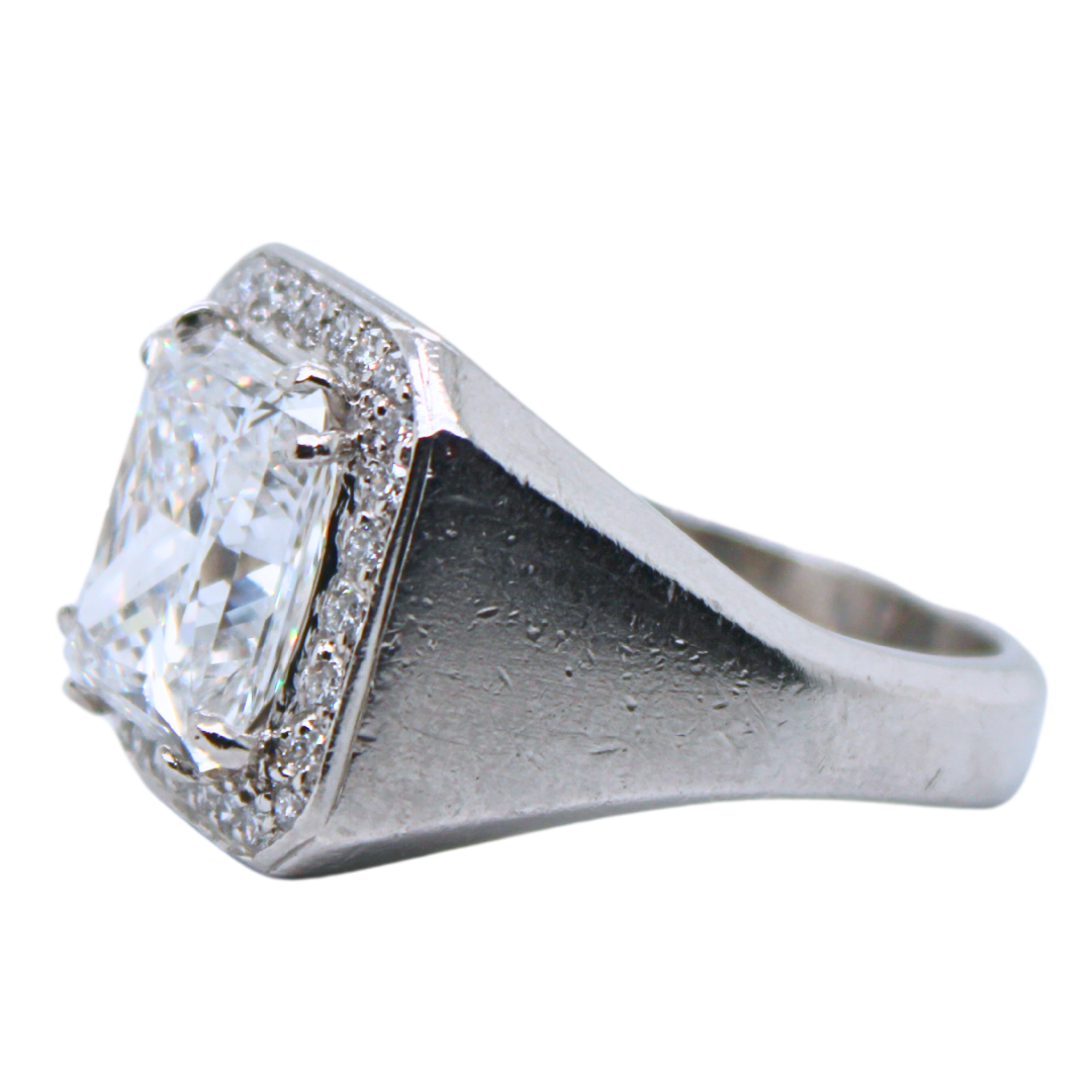 Platinum Diamond Radiant Cut Signet Ring 7.03 Carats W/GIA