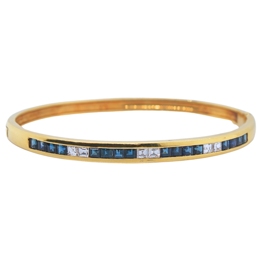 18k Yellow Gold Invisible Set Sapphire and Diamond Bangle 1.75 ctw