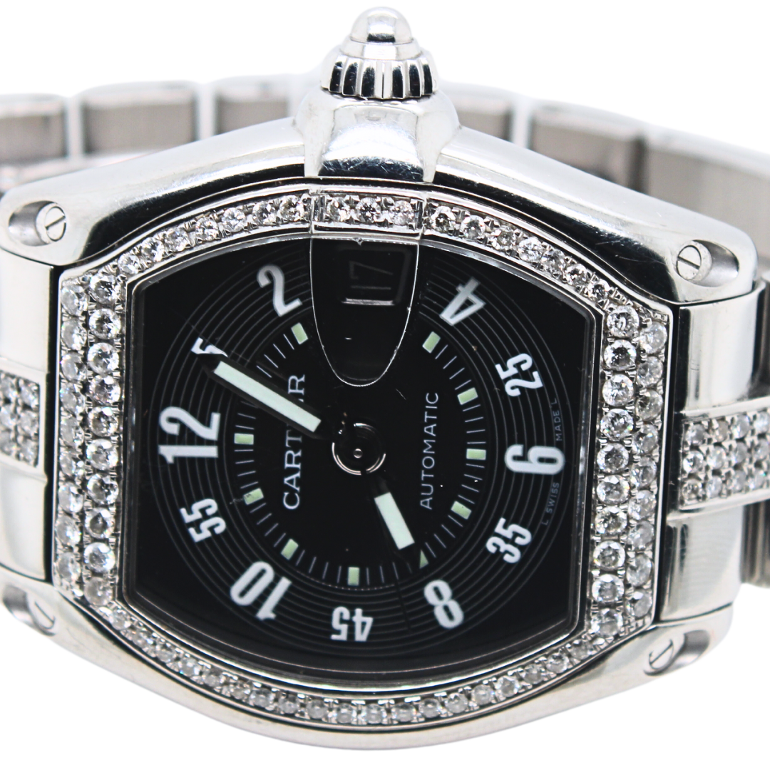 CARTIER Stainless steel roadster 2510 with after market diamond