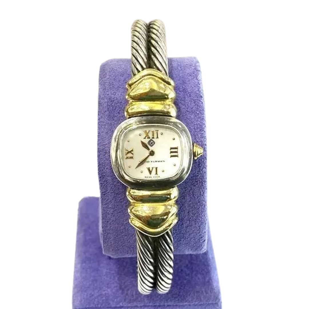 David Yurman Cable Sterling Silver / 14KY Gold 21MM Quartz Watch 62.20 Grams