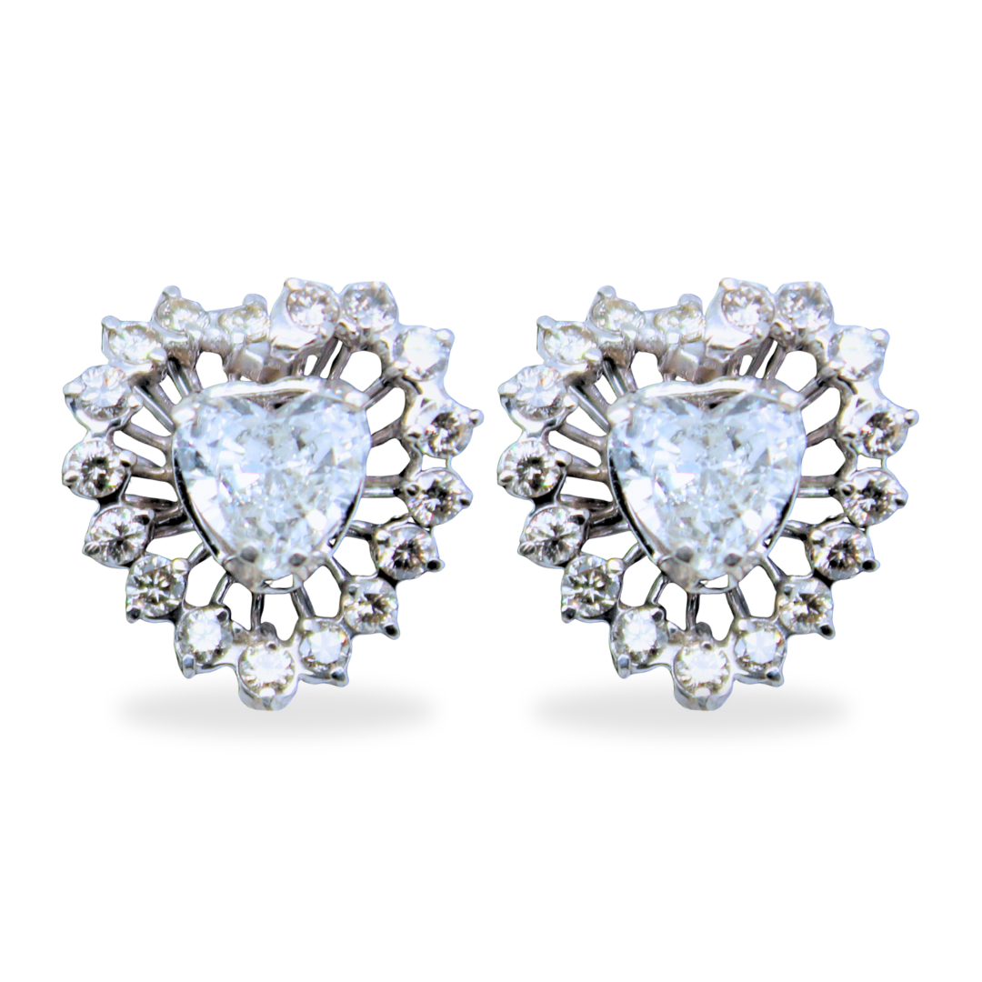 Platinum Heart Diamond Stud Earrings  1.64 Ctw