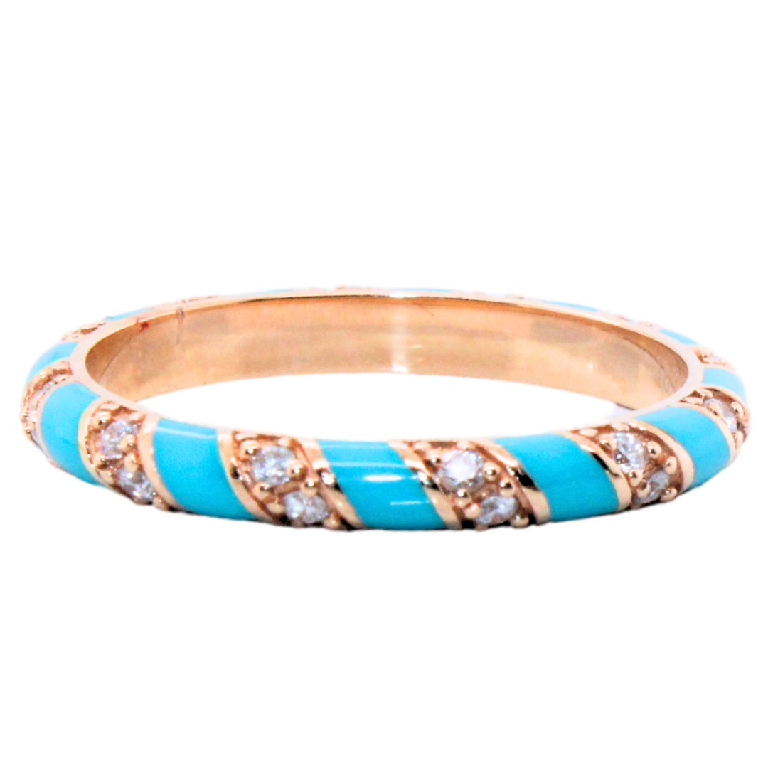 18k Yellow Gold Turquoise Enamel Diamond Ring