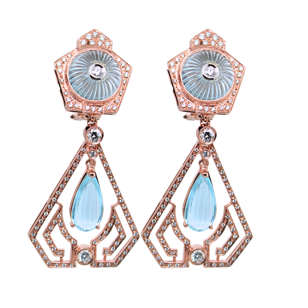 18K ROSE GOLD AQUAMARINE AND DIAMOND EARRINGS