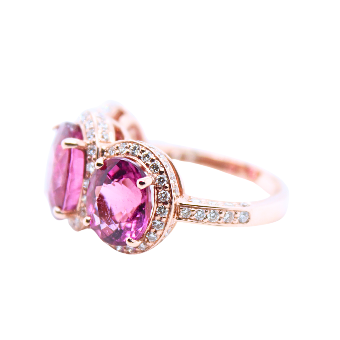 Pink Sapphire Diamond Three Stone Ring