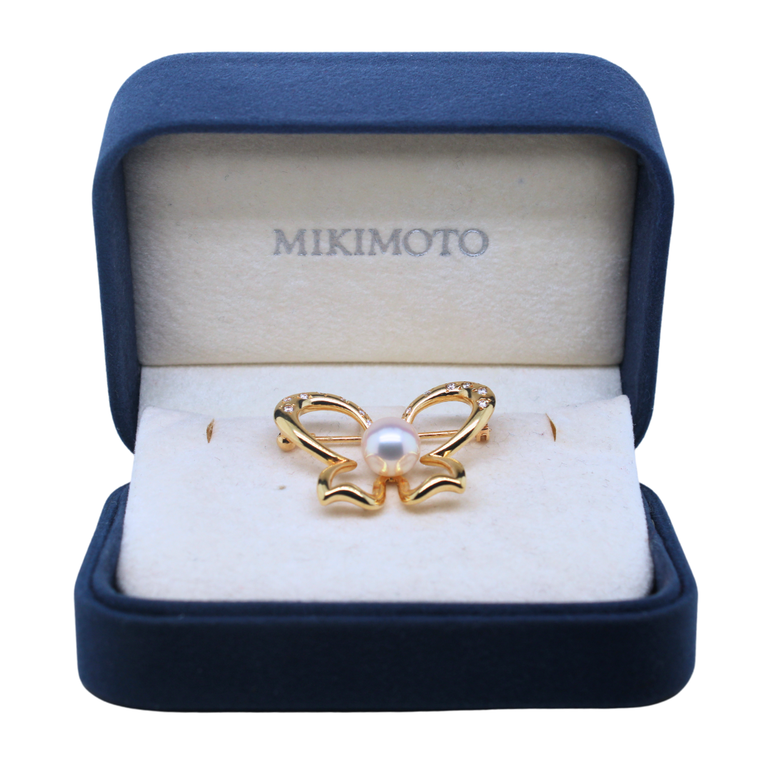 Mikimoto Butterfly Pearl and Diamond Brooch