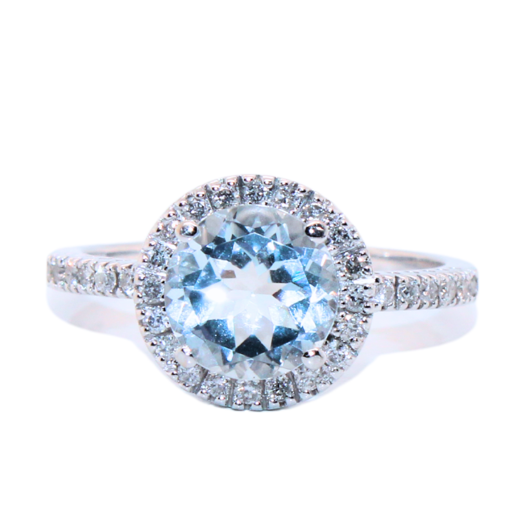 14k White Gold Diamond and Aquamarine Ring