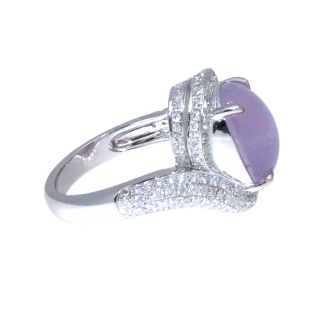 18K White Gold & Lavender Star Sapphire Ring 10.78 Cts.