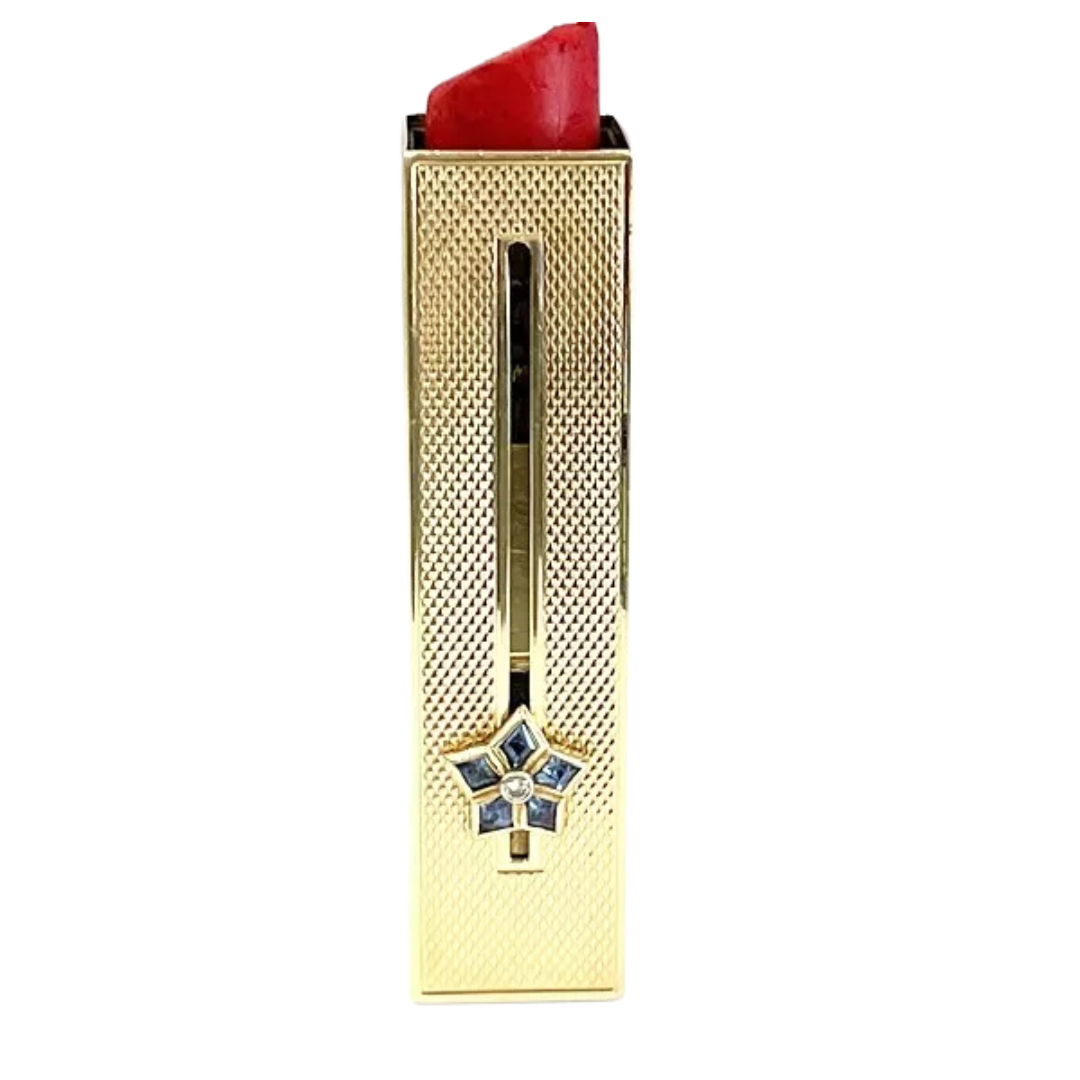 Van Cleef & Arpels 14K Yellow Gold Diamond & Sapphire Original Lipstick Case