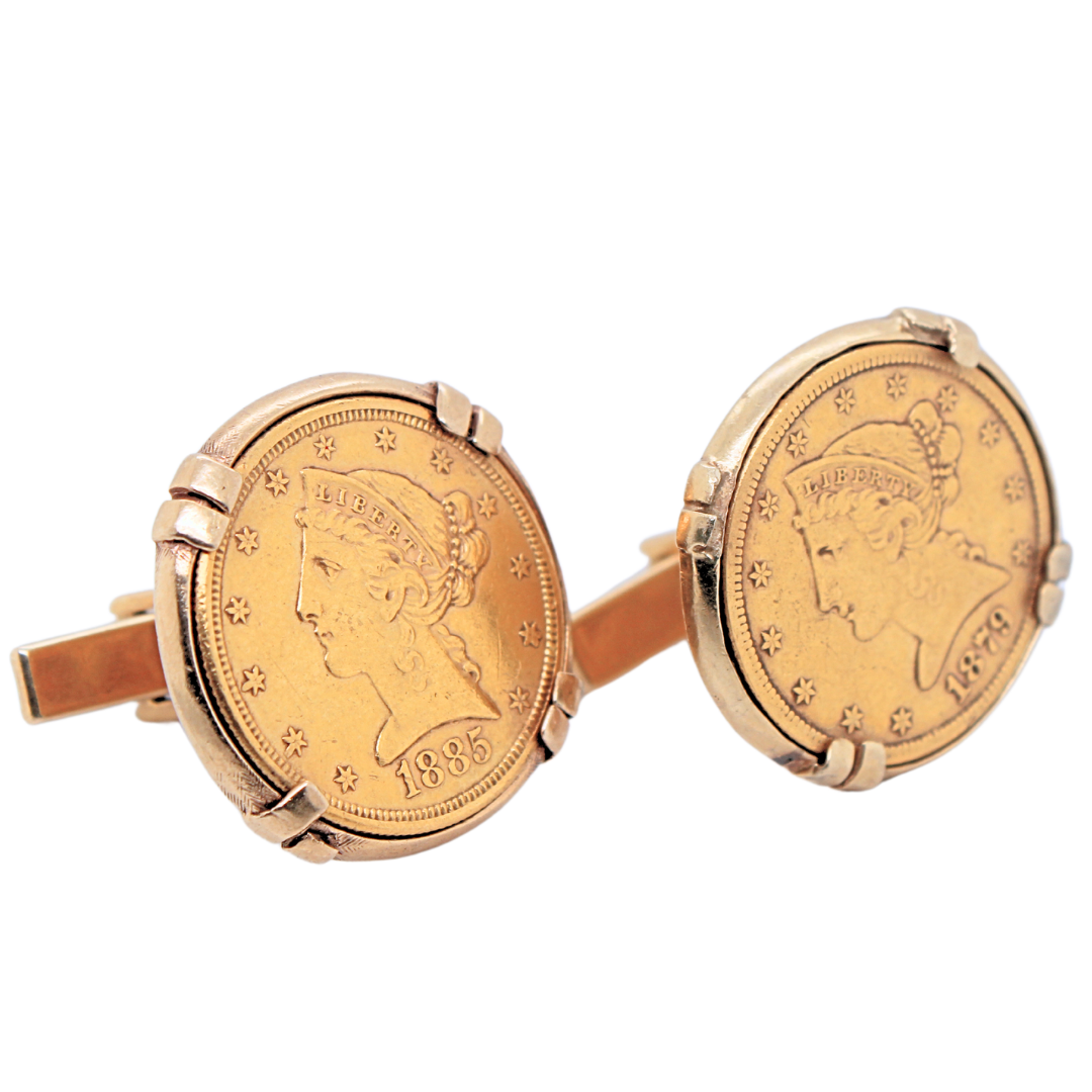 LIBERTY COIN CUFFLINKS 1879 AND 1885 26.72G