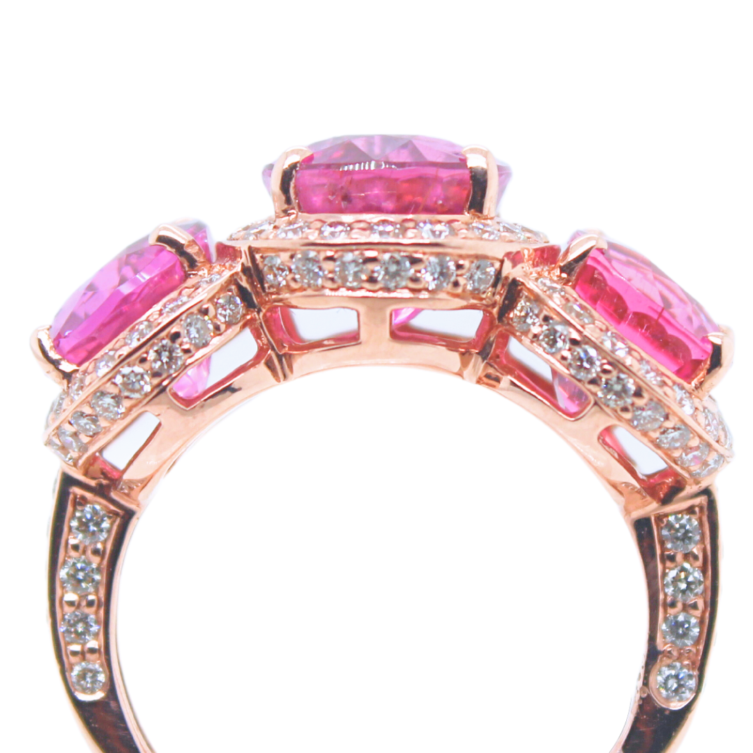 Pink Sapphire Diamond Three Stone Ring