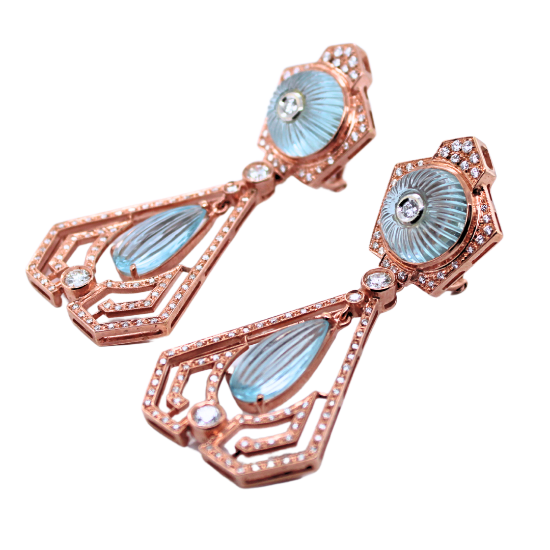 18K ROSE GOLD AQUAMARINE AND DIAMOND EARRINGS