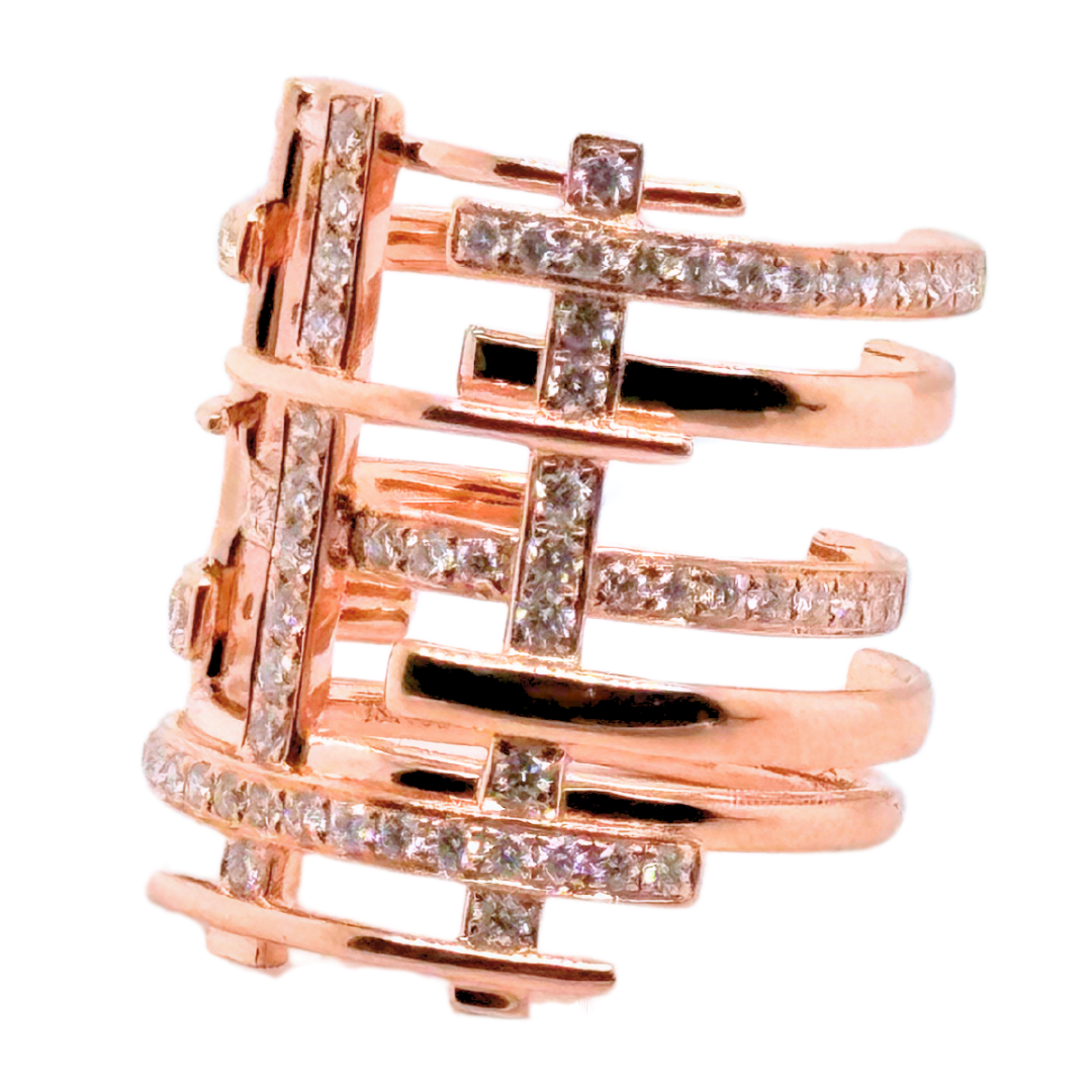 18k Rose Gold Multi Row Diamond Cage Ring 1.08 Carats