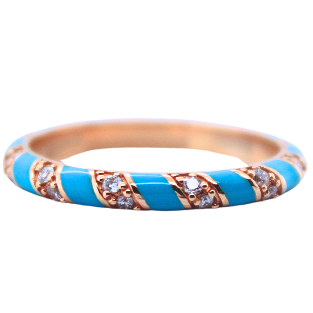 18k Yellow Gold Turquoise Enamel Diamond Ring