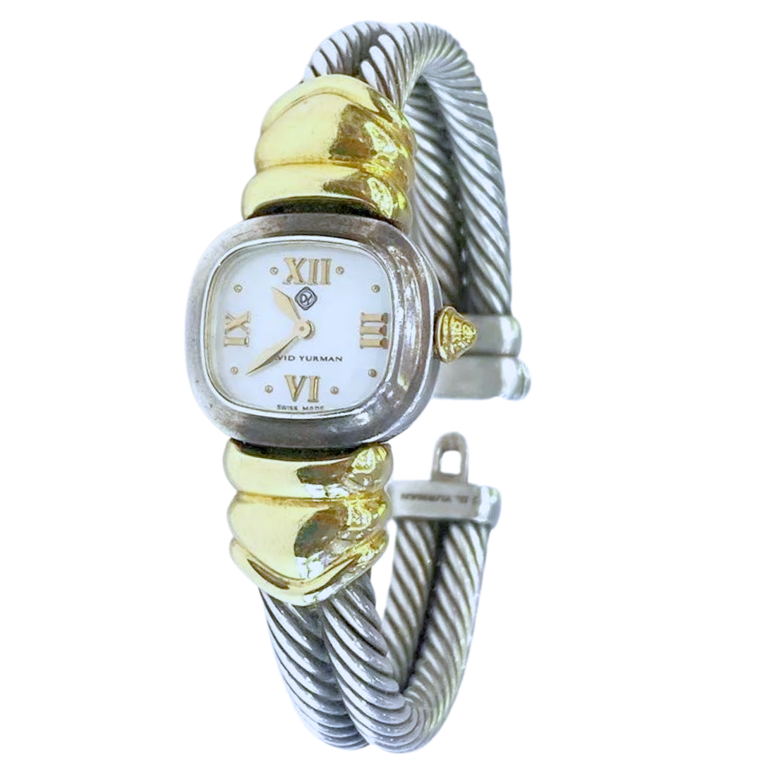 David Yurman Cable Sterling Silver / 14KY Gold 21MM Quartz Watch 62.20 Grams