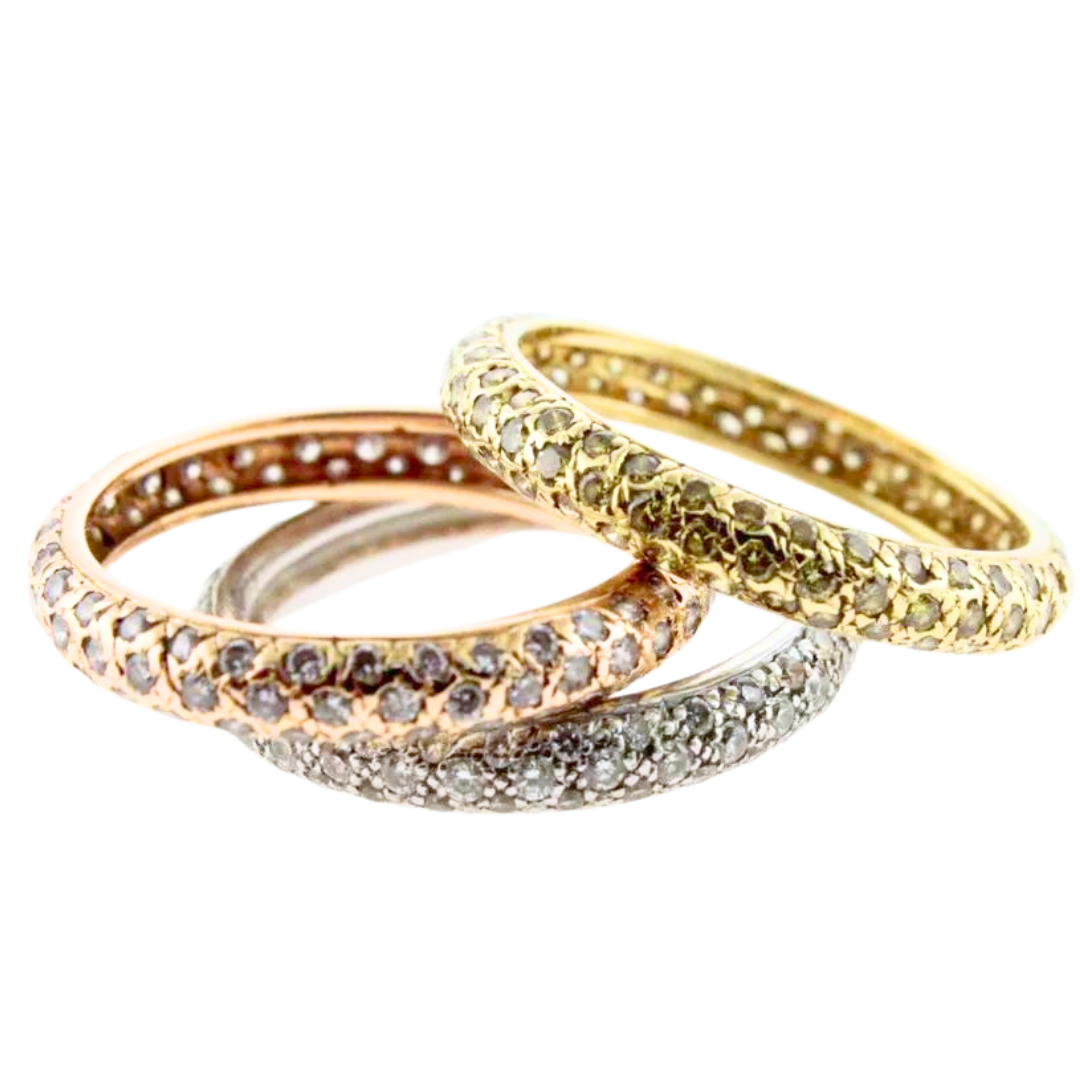 SET OF 3 18K GOLD & Genuine DIAMONDS LADIES STACK BAND RINGS Size 6.5