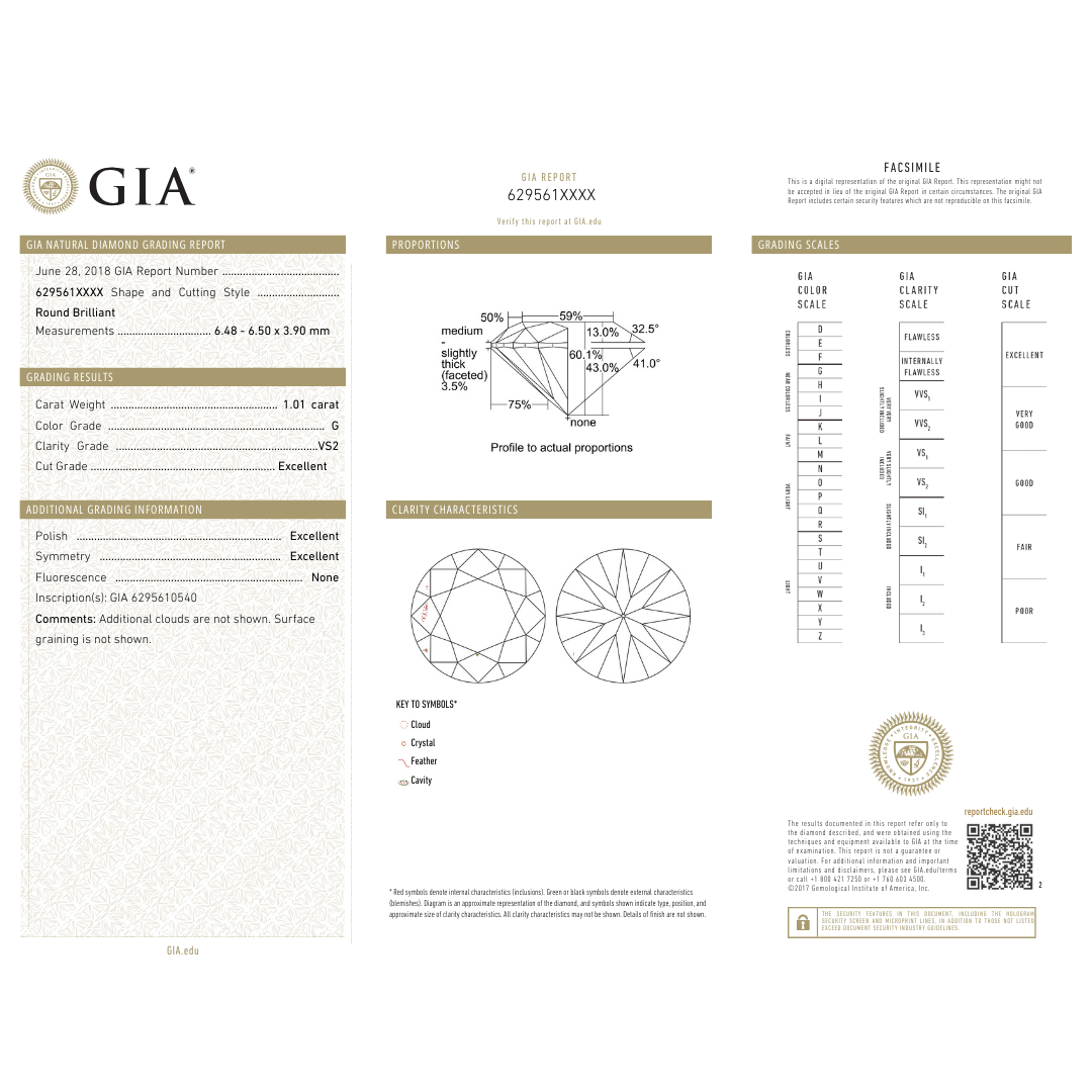 18KWG Diaamond Engagement Ring 1.01Cts w/GIA