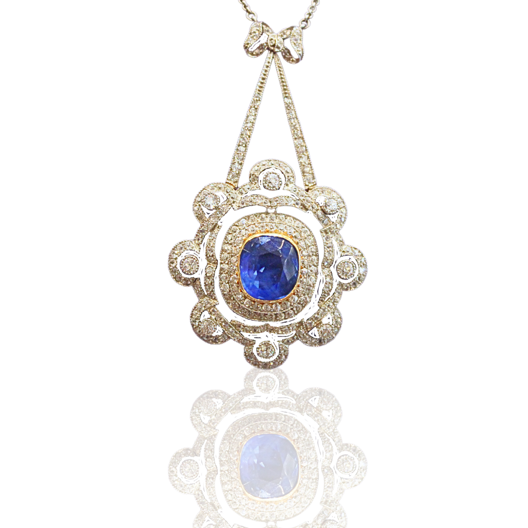 Art Deco 18k Turquoise White Gold and Platinum Marcus & Co. Pendant Necklace