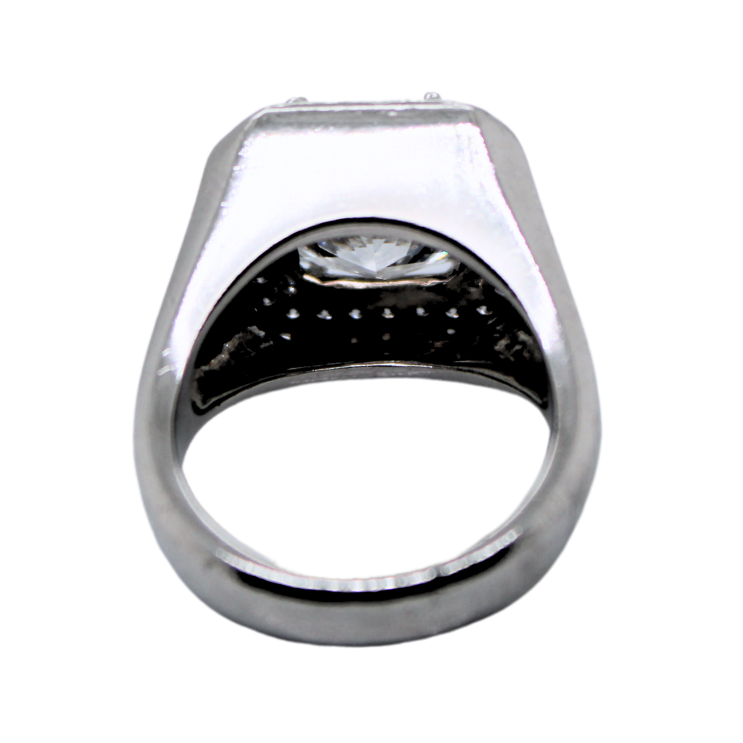 Platinum Diamond Radiant Cut Signet Ring 7.03 Carats W/GIA