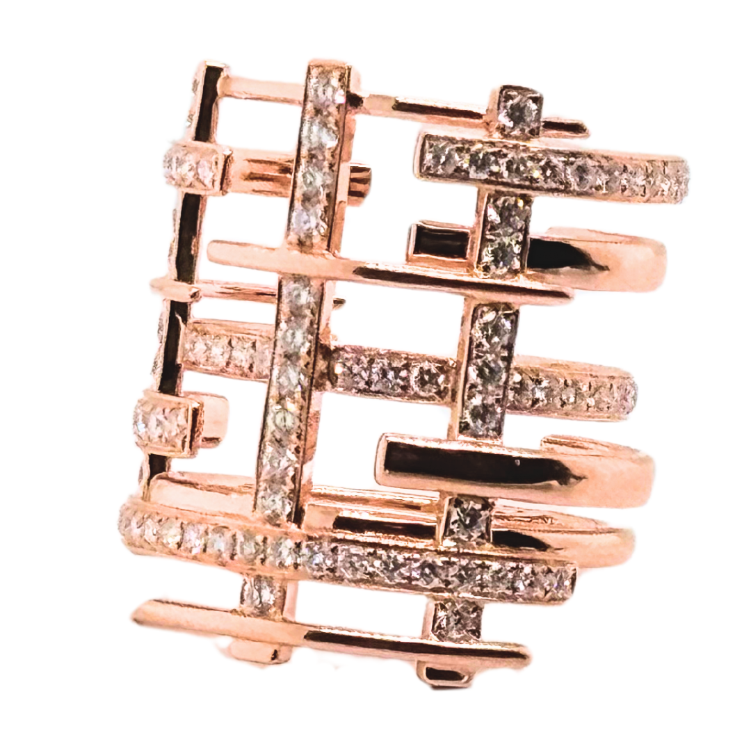 18k Rose Gold Multi Row Diamond Cage Ring 1.08 Carats