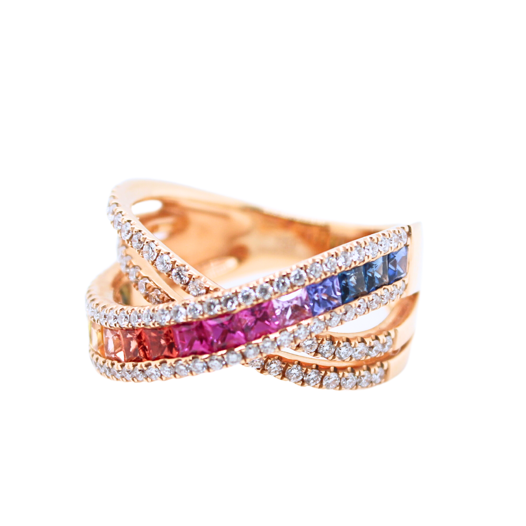 18k Rose Gold Rainbow Ring