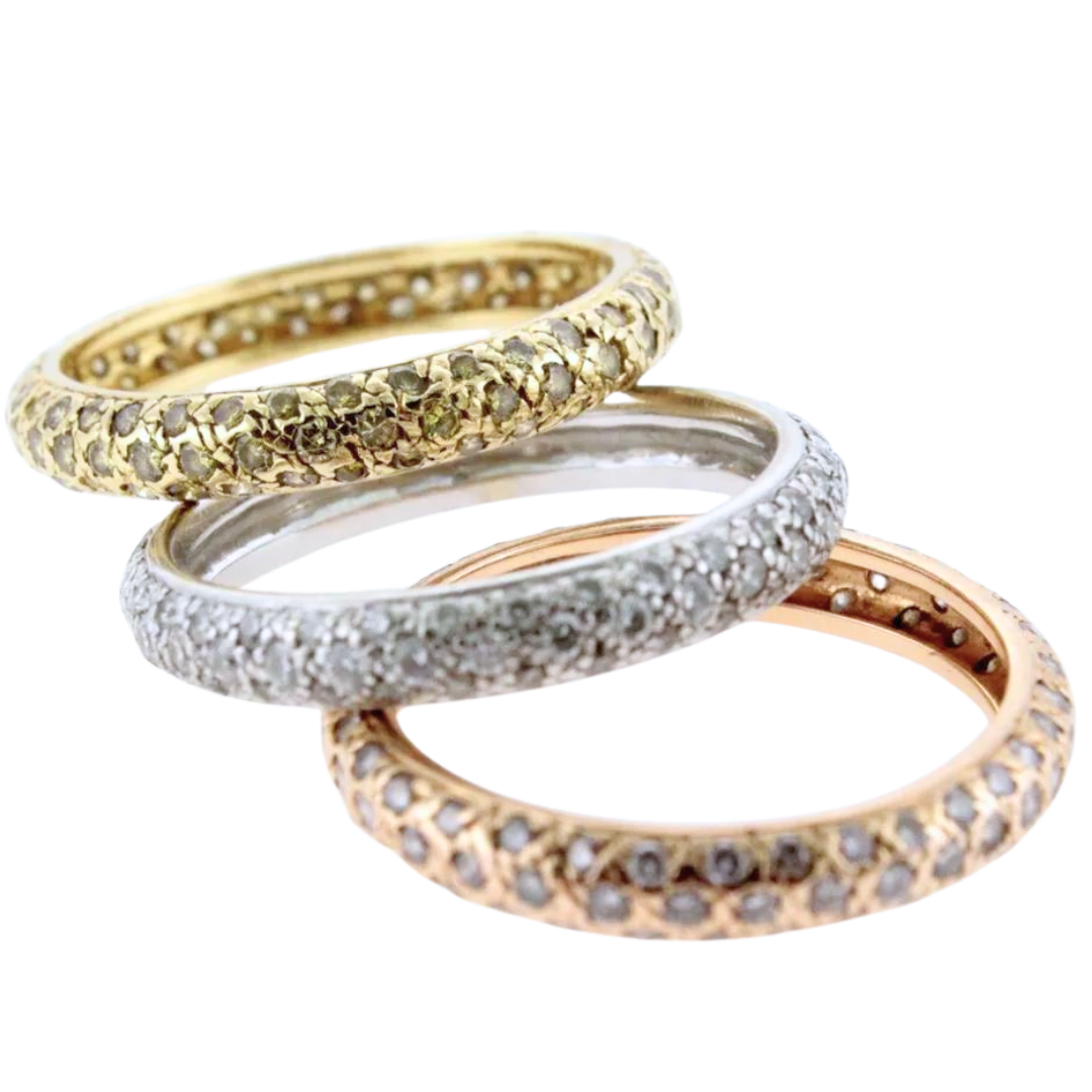 SET OF 3 18K GOLD & Genuine DIAMONDS LADIES STACK BAND RINGS Size 6.5