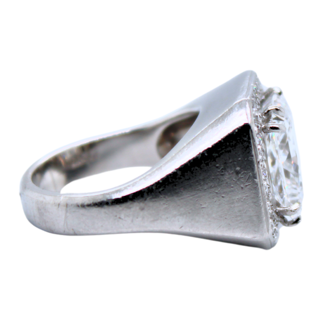 Platinum Diamond Radiant Cut Signet Ring 7.03 Carats W/GIA