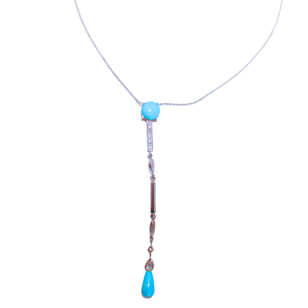 14KWG Turquoise & Diamond Pendant Necklace 5.85 Grams