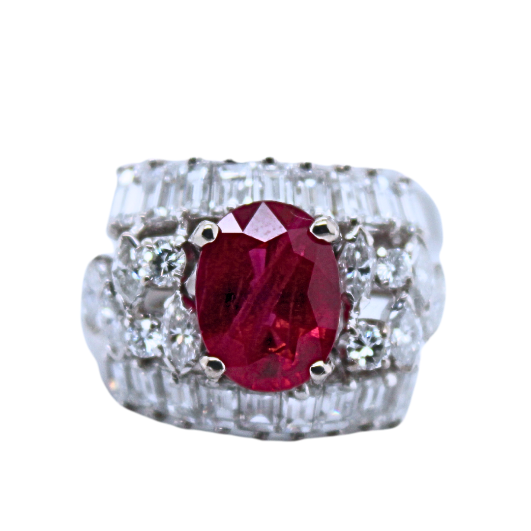 18k White Gold Burma Ruby Diamond Ring 6.97CTW
