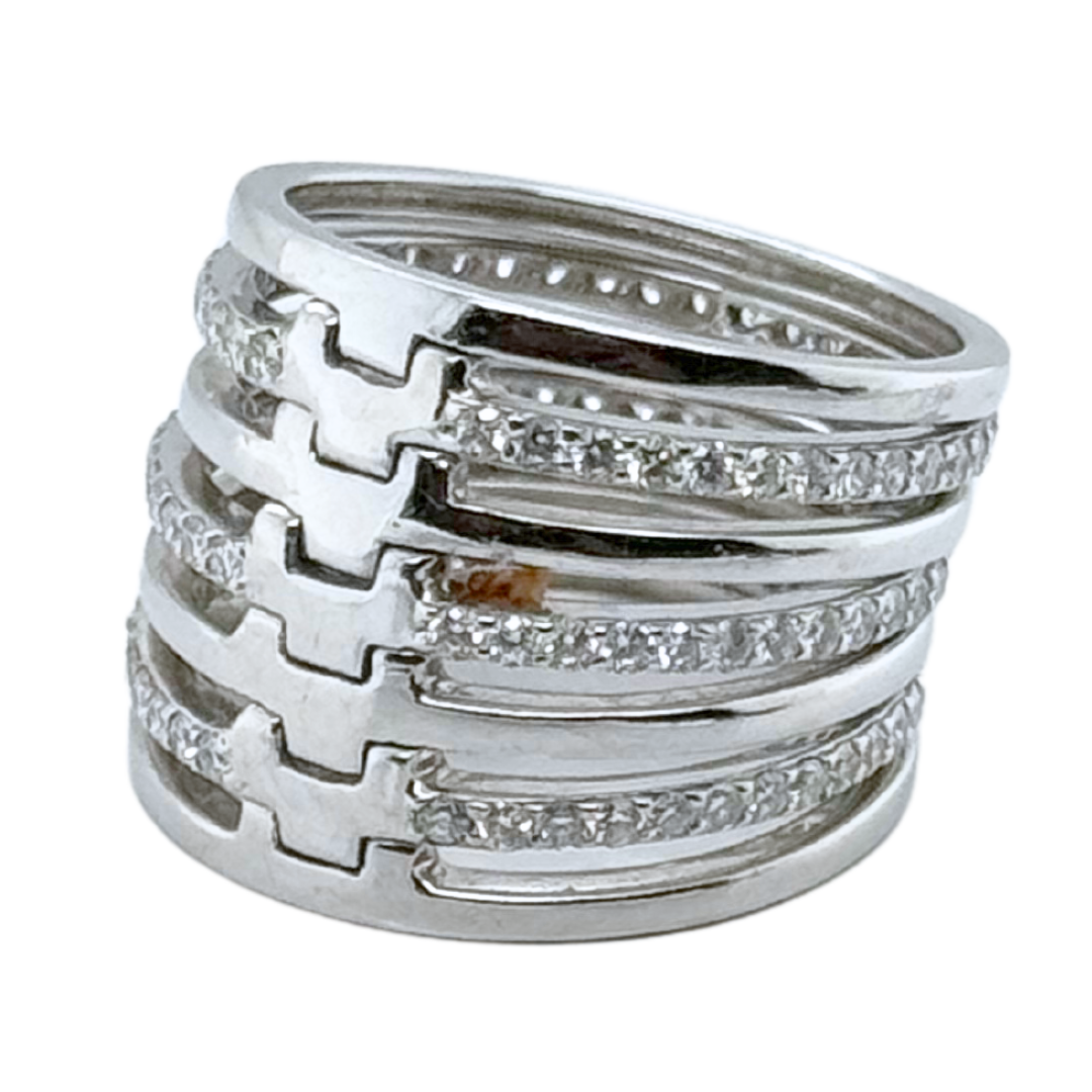 7 Band 18k White Gold Diamond Fashion Ring 1.27Cts