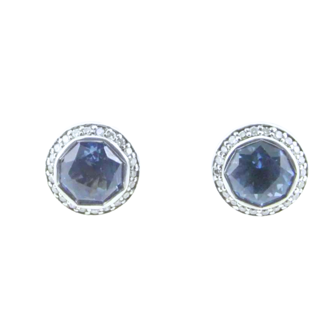 Estate John Hardy Sterling Silver Round Blue Topaz & Diamond Earrings 5.8 grams