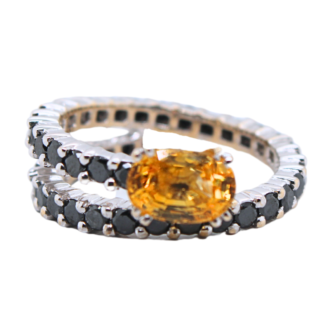 18k White Gold Black Diamond and Yellow Sapphire Ring 2.50CTW