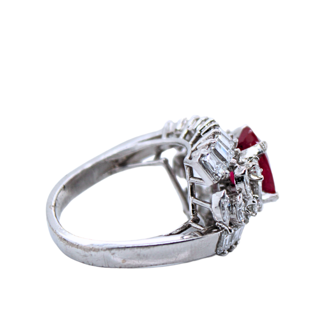 18k White Gold Burma Ruby Diamond Ring 6.97CTW