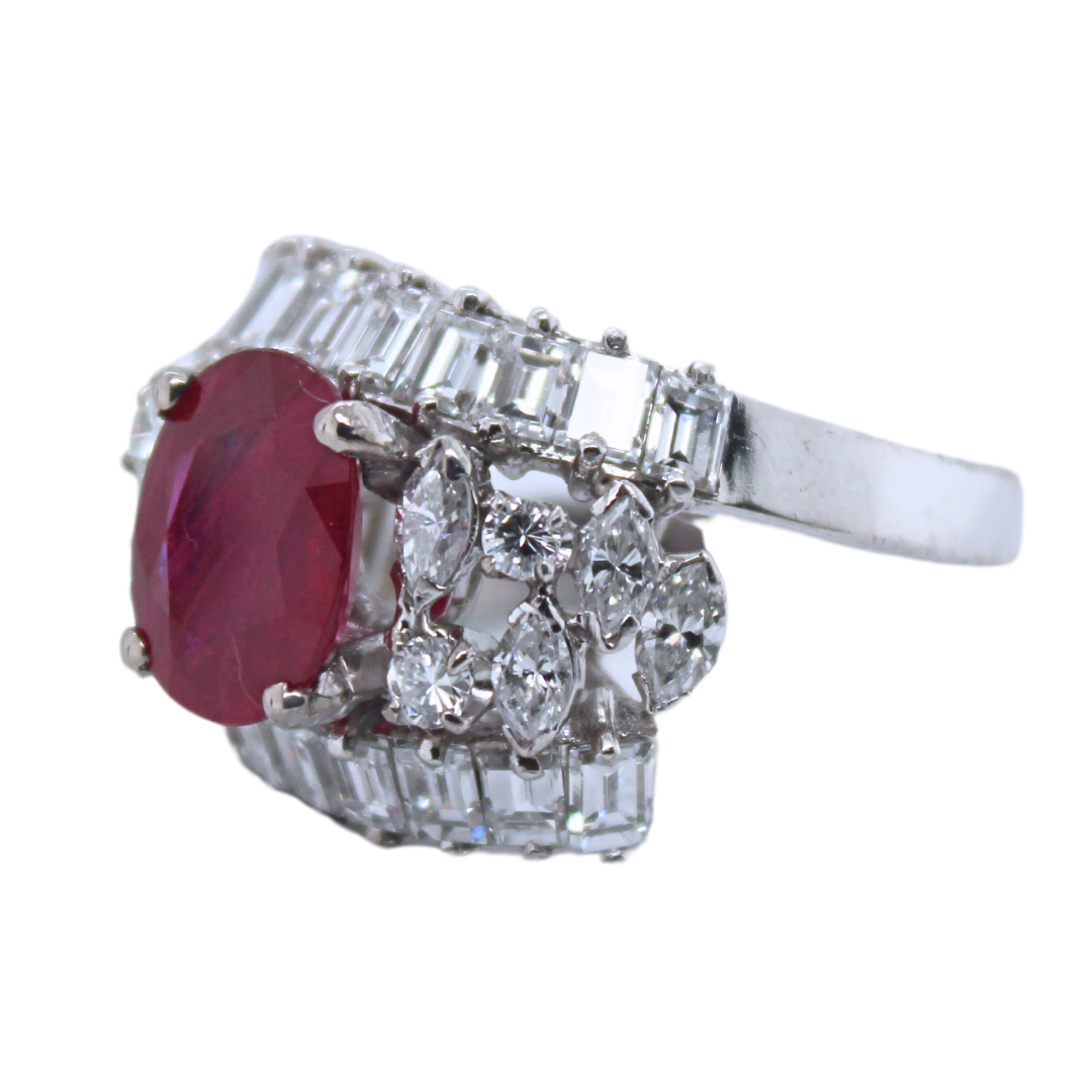 18k White Gold Burma Ruby Diamond Ring 6.97CTW