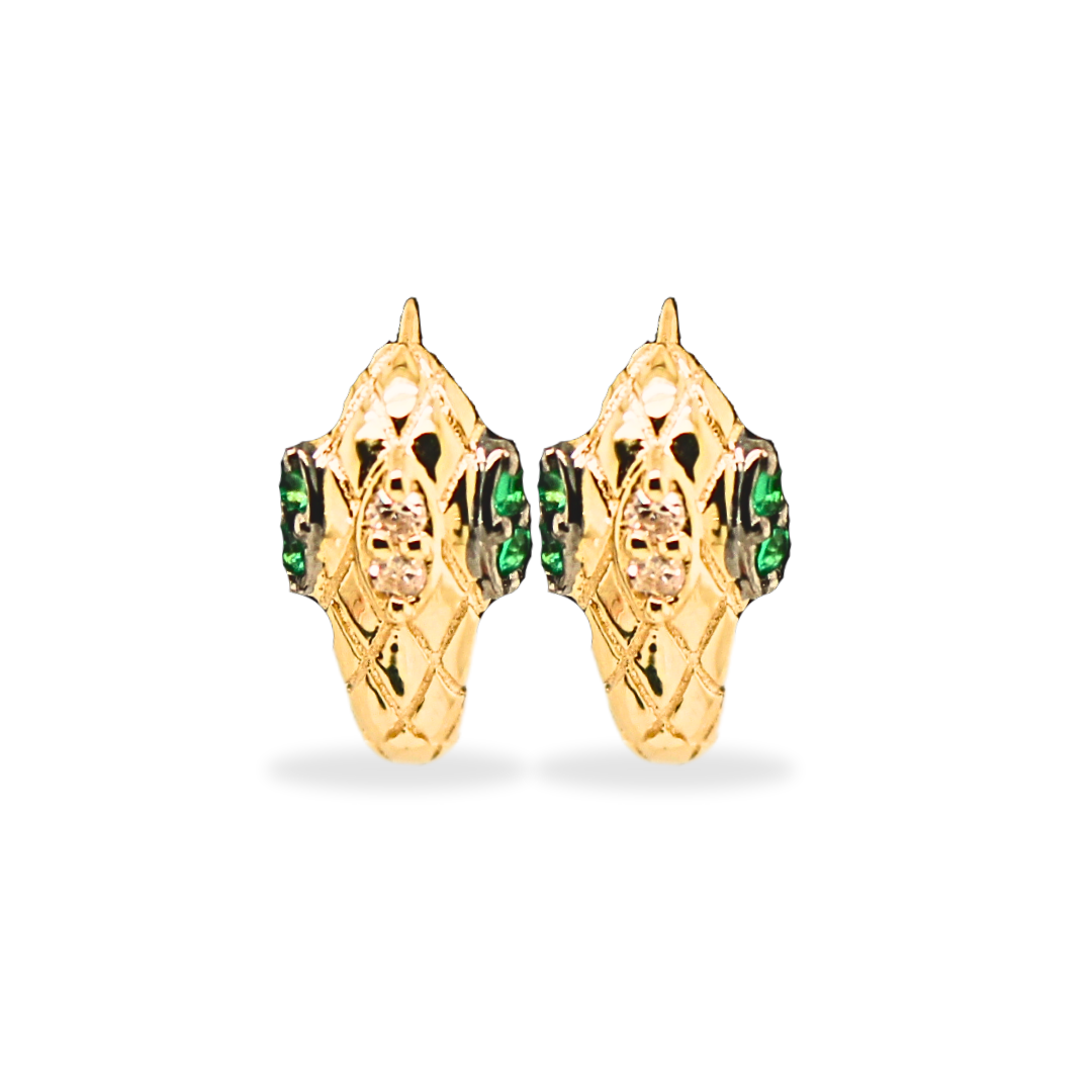14k Yellow Gold Snake Emerald and Diamond Earrings