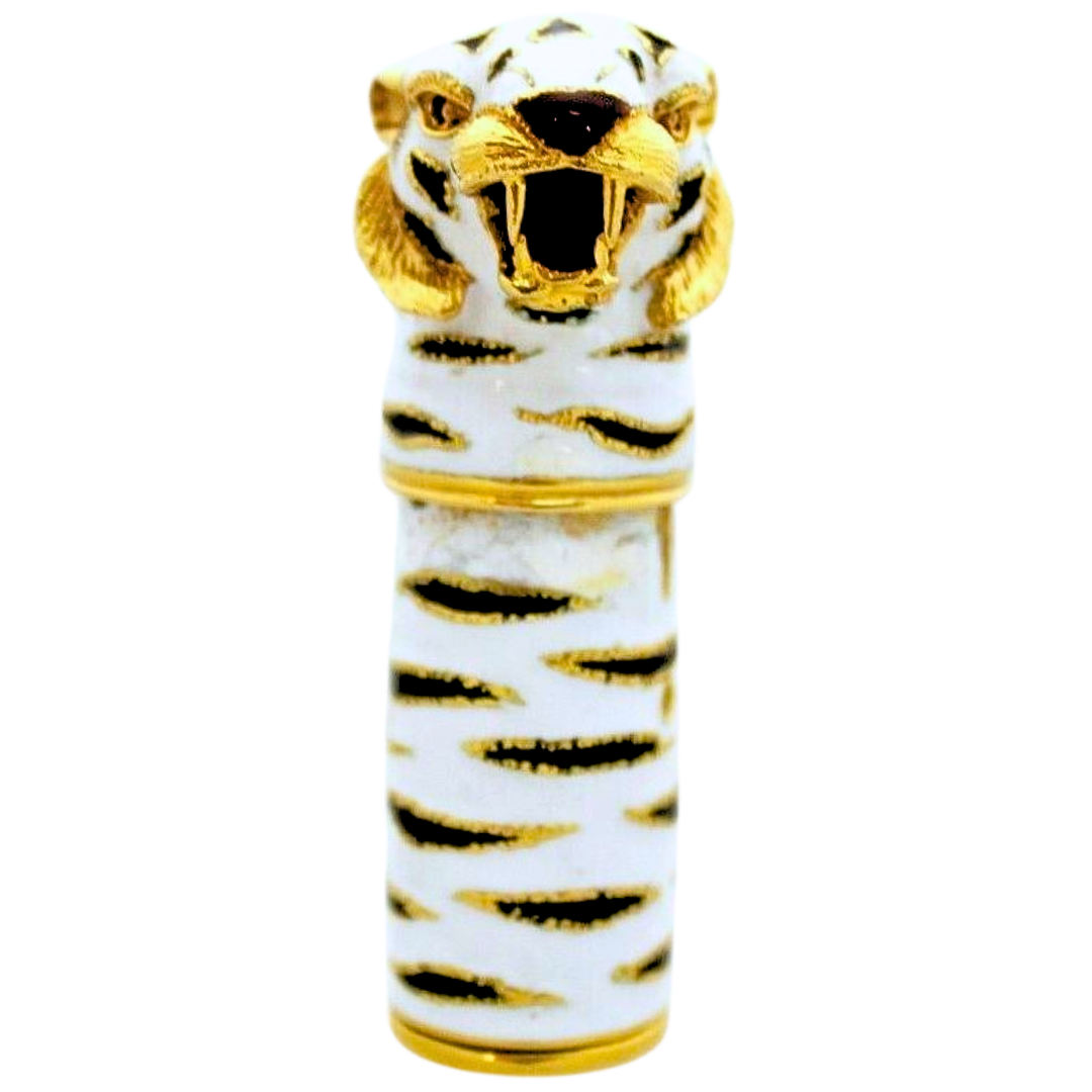 Gucci Vintage White- Black & Red Enamel Tiger 18K Yellow Gold Perfume Dispenser