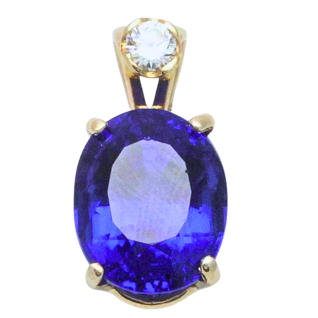 Estate 15.40 ctw. Oval Tanzanite Diamonds Pendant in 14K White Gold 5.6 grams