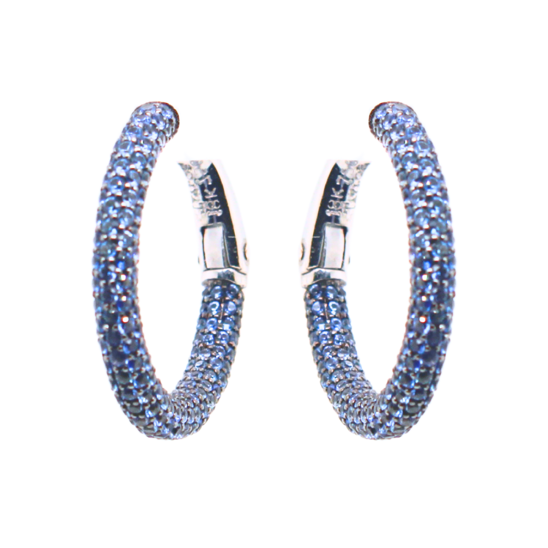 18k White Gold Sapphire Hoop Earrings