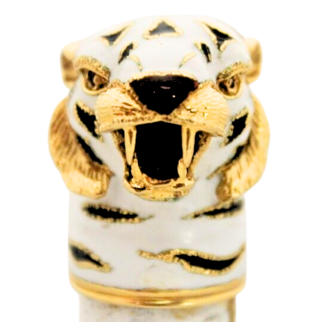 Gucci Vintage White- Black & Red Enamel Tiger 18K Yellow Gold Perfume Dispenser